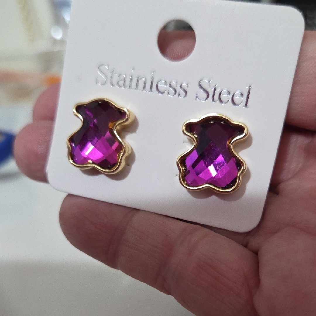 18k Gold Plated Gold And Purple Stainless Steel Earrings